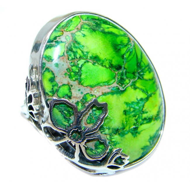 Under the Sea Sediment Jasper Two Tones Sterling Silver Ring size adjustable