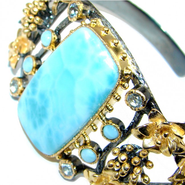 Blue Larimar Swiss Blue Topaz Gold Rhodium plated over Sterling Silver Bracelet / Cuff