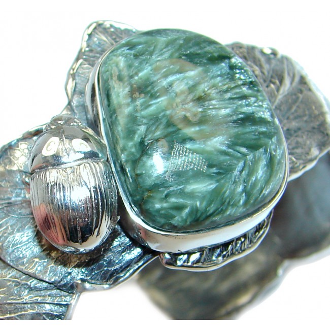 Lucky Beatle Genuine Russian Seraphinite Sterling Silver handmade Bracelet / Cuff