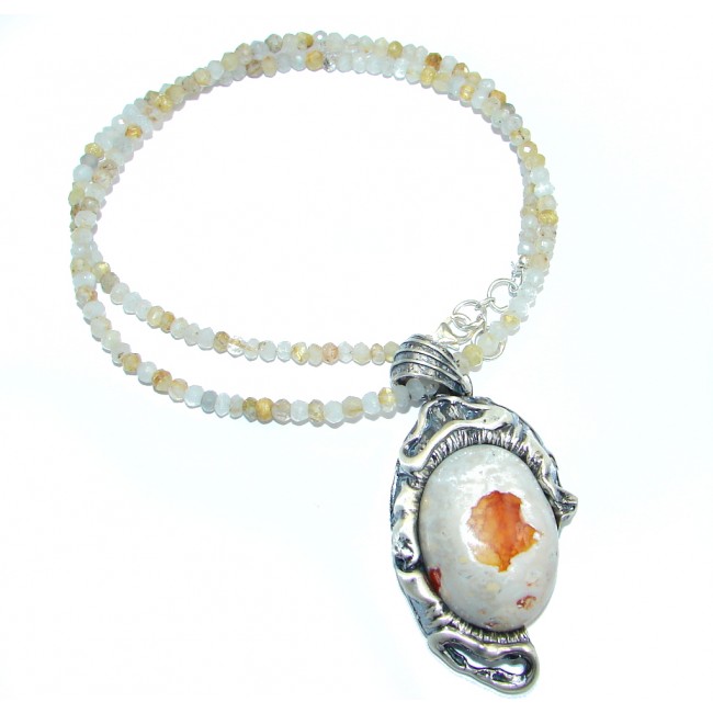 Great Mexican Fire Opal Golden Rutilated Quartz Sterling Silver handmade Necklace