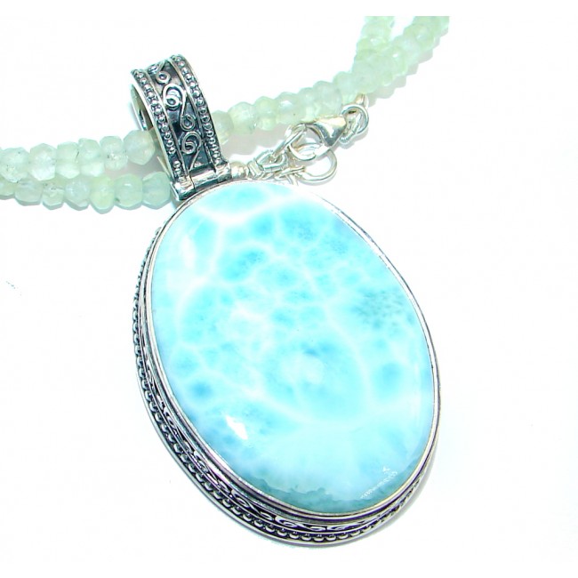 Natural AAA Blue Larimar Prehnite Sterling Silver handmade necklace