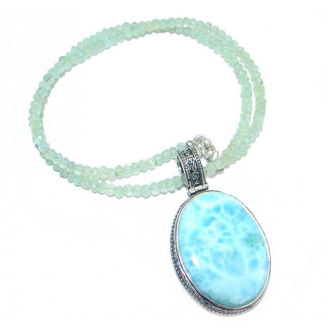 Natural AAA Blue Larimar Prehnite Sterling Silver handmade necklace