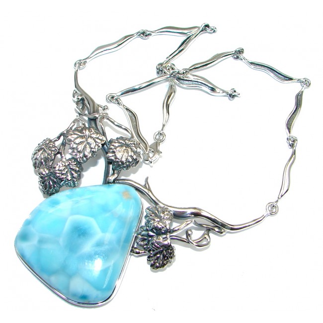 Masterpiece Natural Blue Larimar Sterling Silver handmade necklace