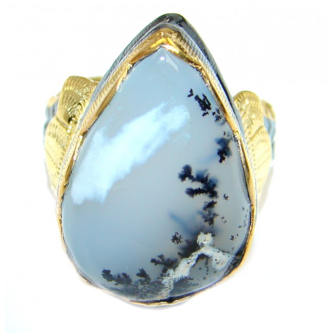 Snow Queen AAA Dendritic Agate Gold Rhodium Plated over Sterling Silver Ring s. 9
