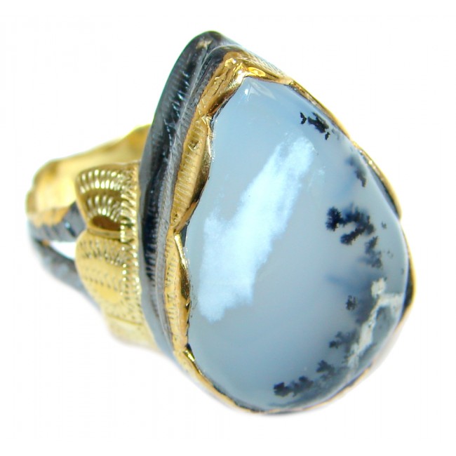 Snow Queen AAA Dendritic Agate Gold Rhodium Plated over Sterling Silver Ring s. 9