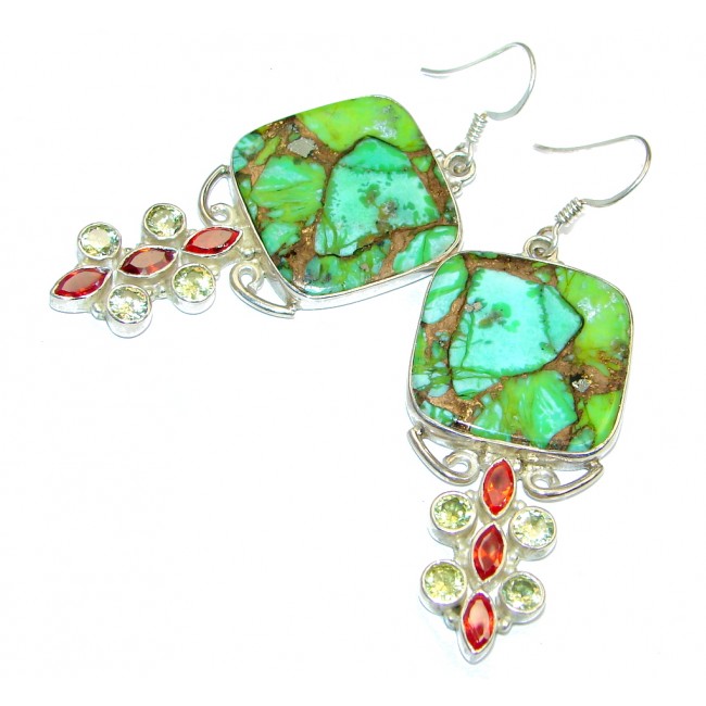Solid Copper vains Turquoise Sterling Silver earrings
