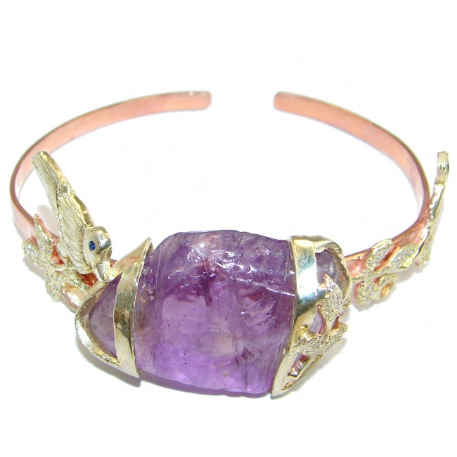 Rough Amethyst Gold Plated over Sterling Silver Bracelet / Cuff
