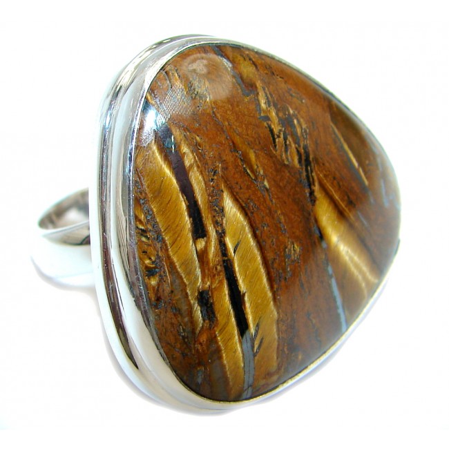 AAA Gold Tigers Eye Sterling Silver handmade ring size adjustable