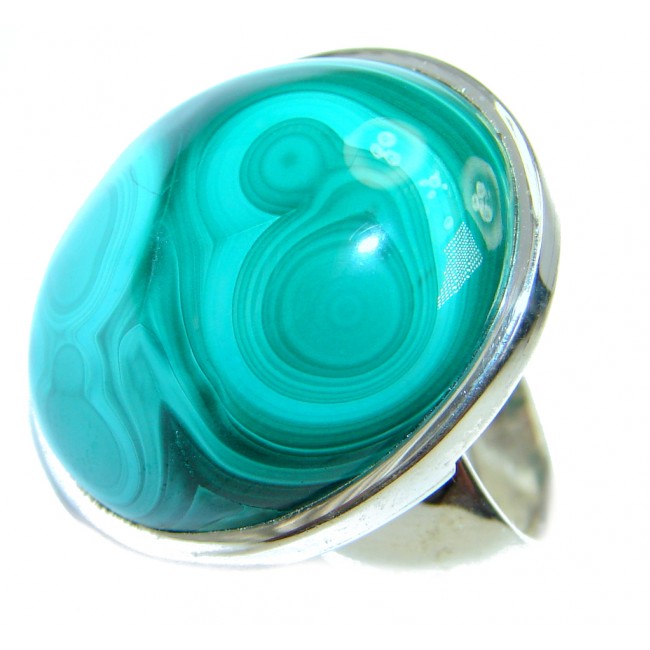 Natural AAA Green Malachite Sterling Silver ring size 8 1/2