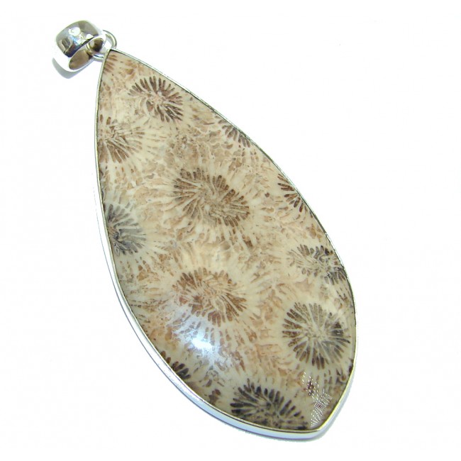 Huge Natural Fossilized Coral Sterling Silver Pendant