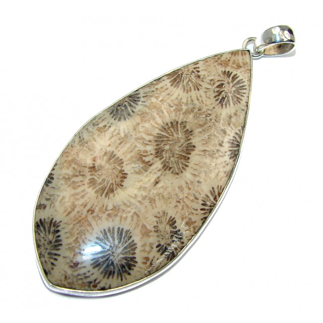 Huge Natural Fossilized Coral Sterling Silver Pendant