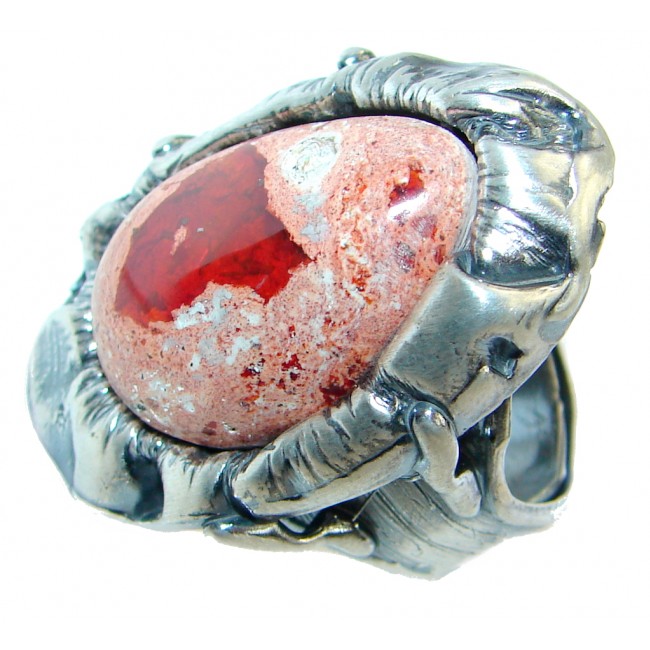 AAA+ Mexican Fire Opal Oxidized Sterling Silver Ring size resizable