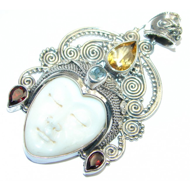 Carved Blister Pearl Sterling Silver handmade Pendant
