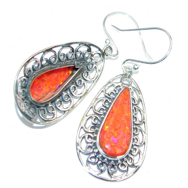 Lab Created Red Japanese Fire Opal Sterling Silver earrings