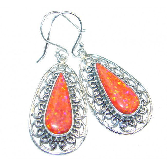 Lab Created Red Japanese Fire Opal Sterling Silver earrings