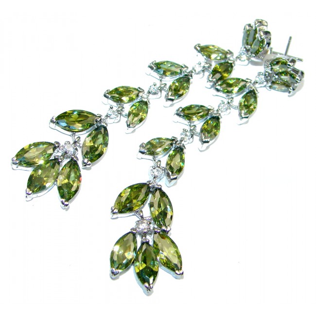Long Green Cubic Zirconia Sterling Silver earrings