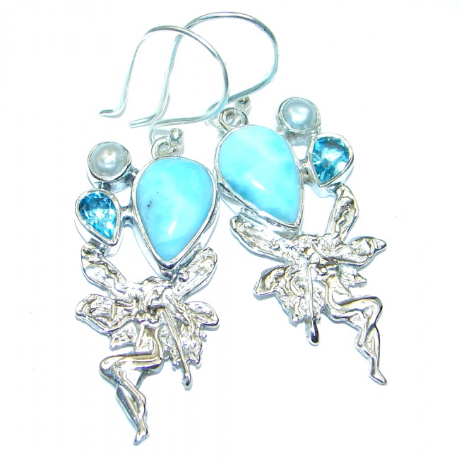 Blue Larimar Oxidized Sterling Silver handmade earrings