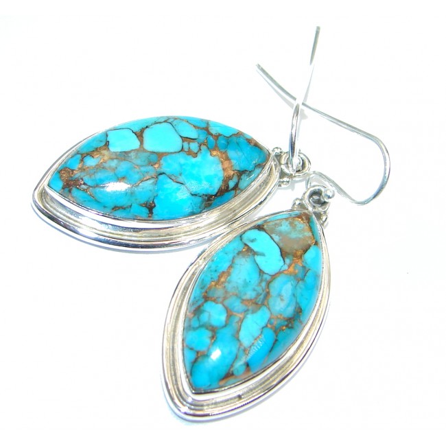 Solid Copper vains Turquoise Sterling Silver earrings