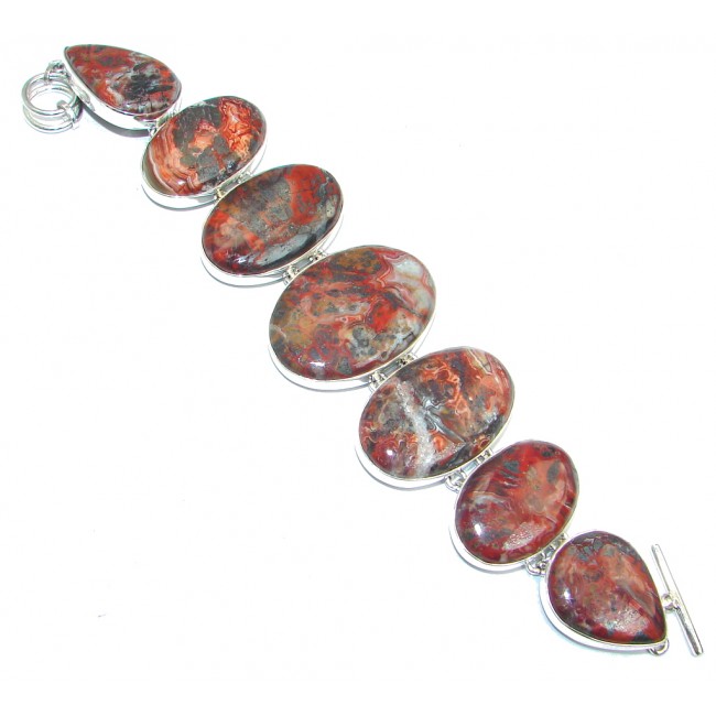 Solid Crazy Lace Agate Sterling Silver handmade Bracelet