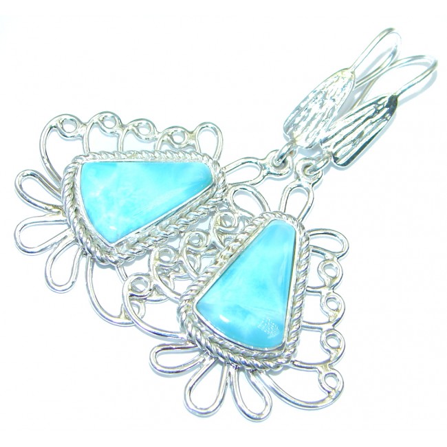 Huge Blue Larimar Oxidized Sterling Silver handmade earrings