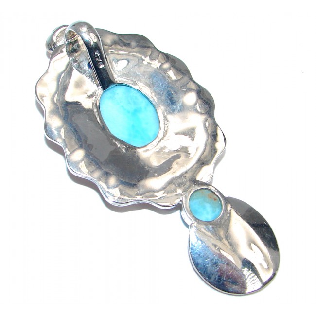 Genuine Blue Larimar Fire Opal Rose Gold over Sterling Silver handmade Pendant