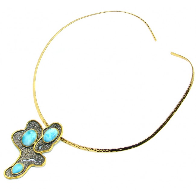 Great Style AAA+ Blue Larimar Gold Rhodium plated over Sterling Silver necklace