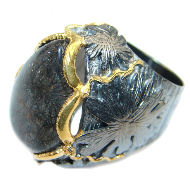 Chunky Tourmalinated Quartz Gold Rhodium plated over Sterling Silver Ring s. 6 1/2