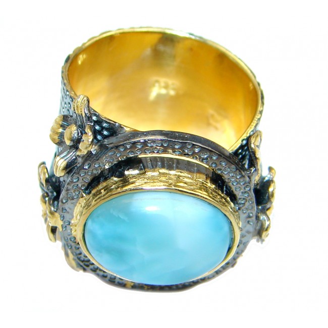 Genuine AAA Blue Larimar Gold over Sterling Silver handmade Ring size adjustable