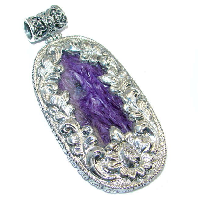 Genuine AAA Purple Siberian Charoite Sterling Silver Pendant