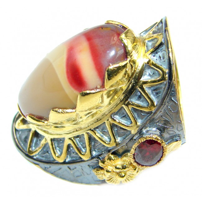 Huge Style Mookaite Jasper Gold Rhodium Plated over Sterling Silver Ring s. 8
