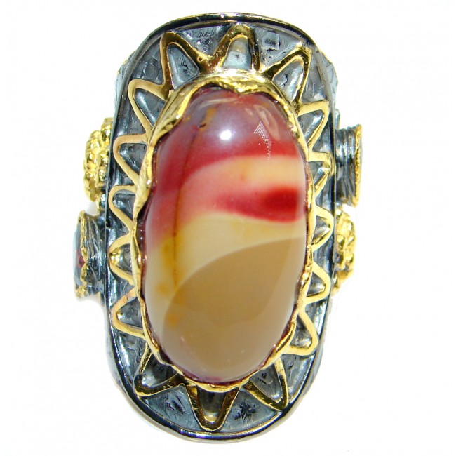 Huge Style Mookaite Jasper Gold Rhodium Plated over Sterling Silver Ring s. 8
