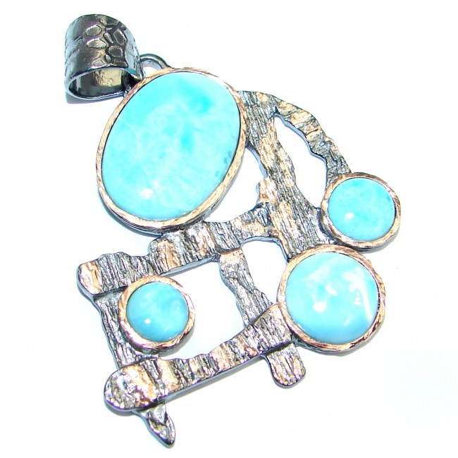 Natural AAA Blue Larimar Gold Rhodium plated over Sterling Silver Pendant