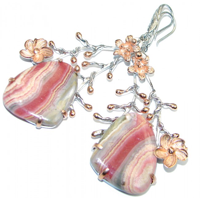 Pink Argentinian Rhodochrosite Rose Gold over Sterling Silver earrings