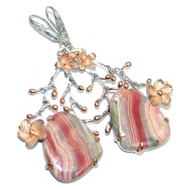 Pink Argentinian Rhodochrosite Rose Gold over Sterling Silver earrings