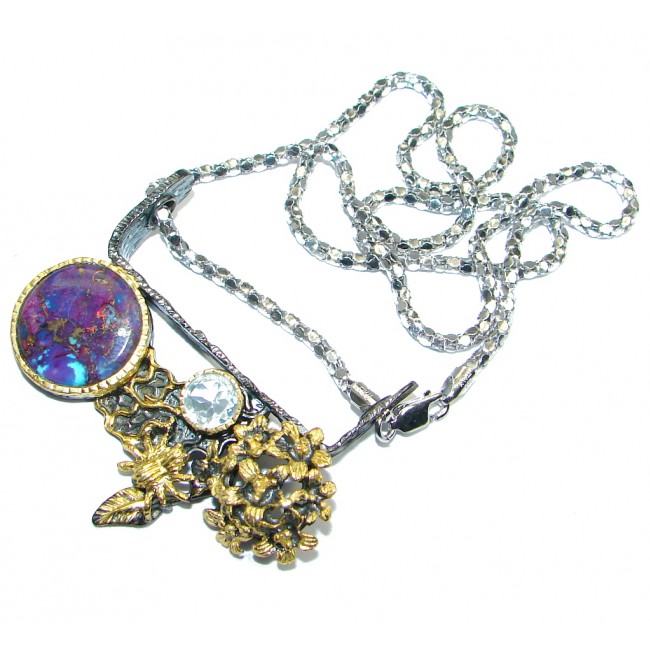Great Quality Purple Turquoise Gold plated over Sterling Silver handmade Necklace