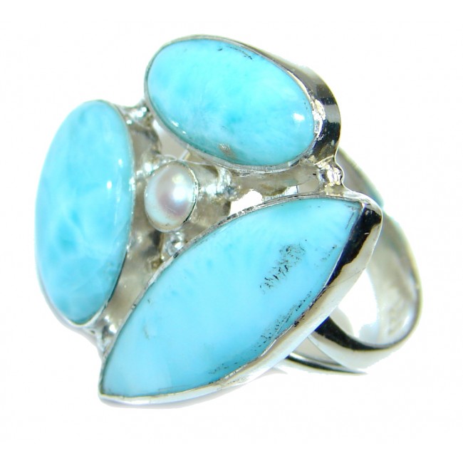 Larimar Pearl Sterling Silver handmade Ring size 6 1/4