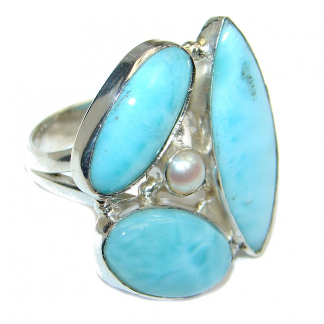 Larimar Pearl Sterling Silver handmade Ring size 6 1/4