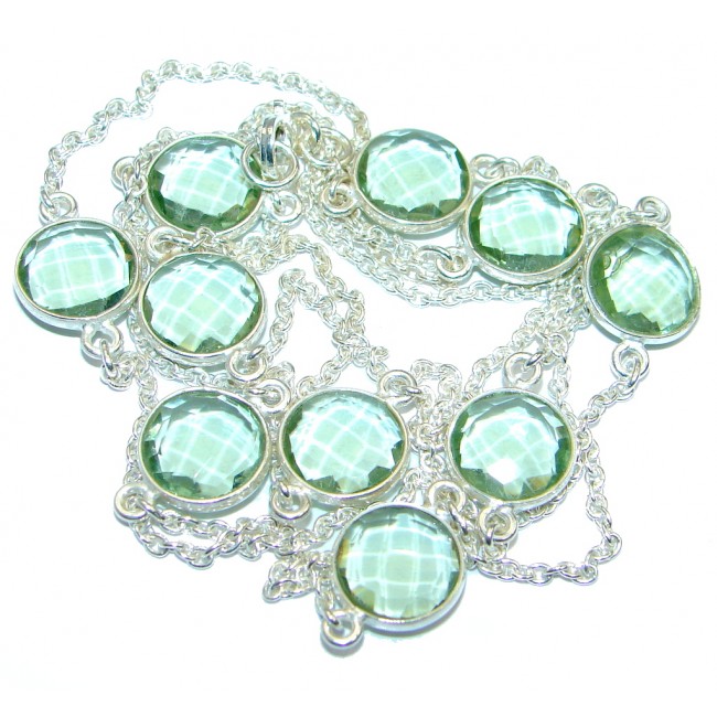 36 inches created Green Amethyst Sterling Silver Necklace