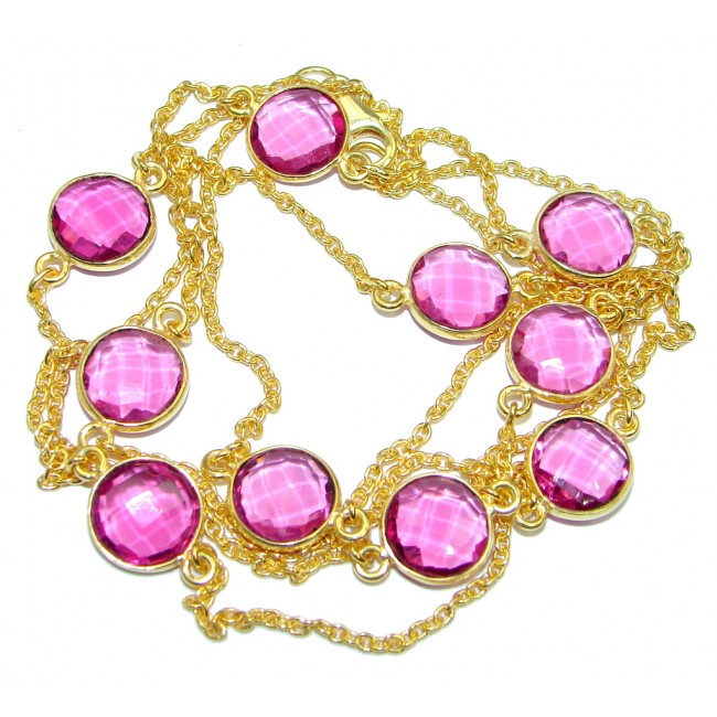 36 inches created Pink Sapphire Gold over Sterling Silver Necklace