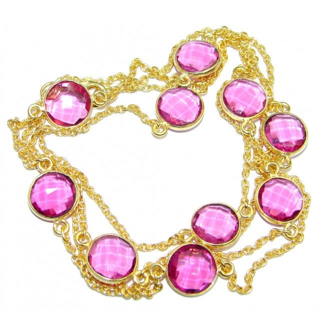 36 inches created Pink Sapphire Gold over Sterling Silver Necklace
