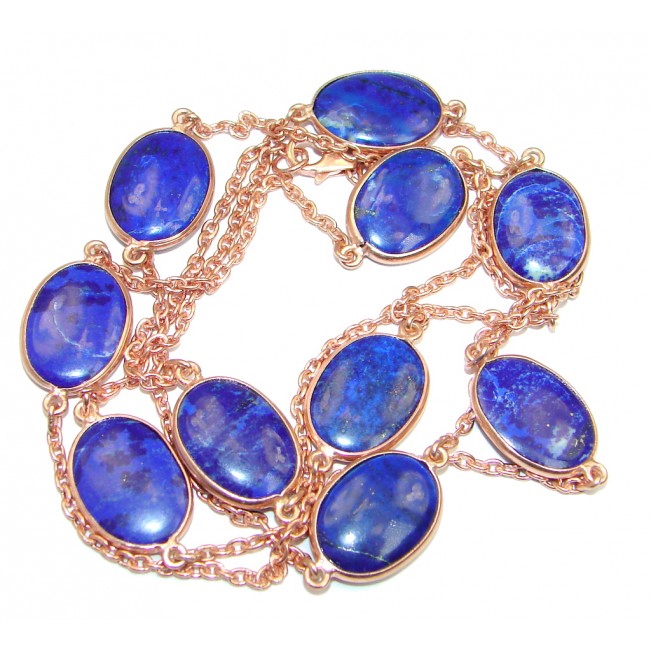 36 inches Genuine Lapis Lazuli Rose Gold over Sterling Silver Necklace