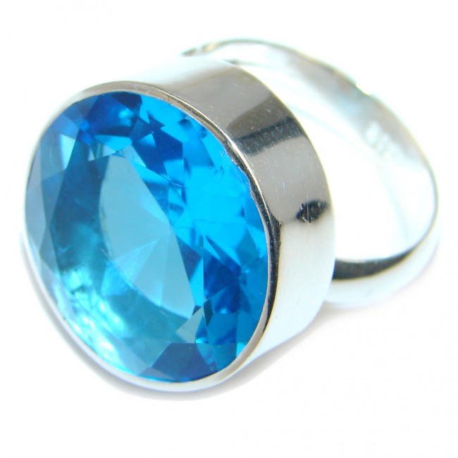 Big created Blue Topaz Sterling Silver Ring s. 8
