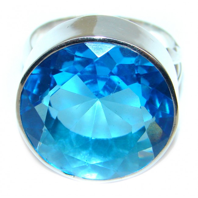 Big created Blue Topaz Sterling Silver Ring s. 8