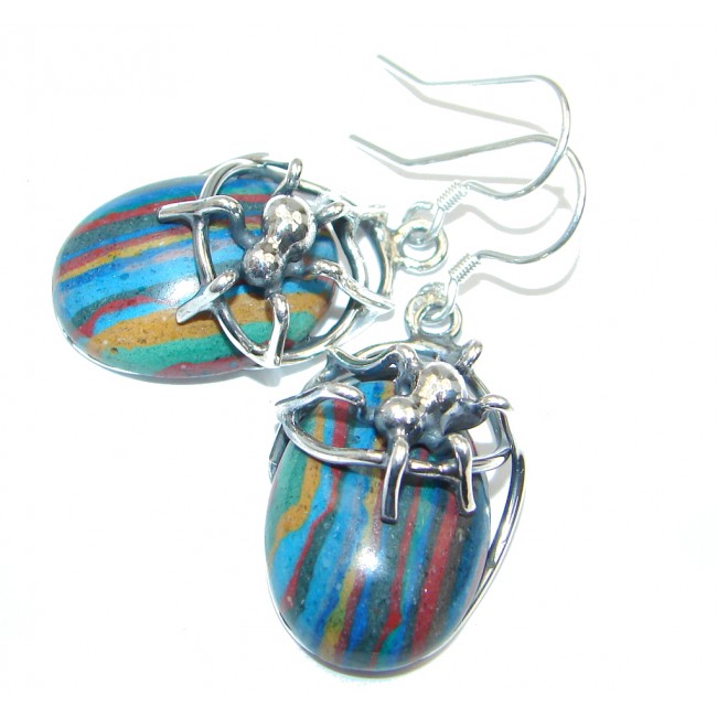 Spinders Rainbow Calsilica Sterling Silver handmade earrings