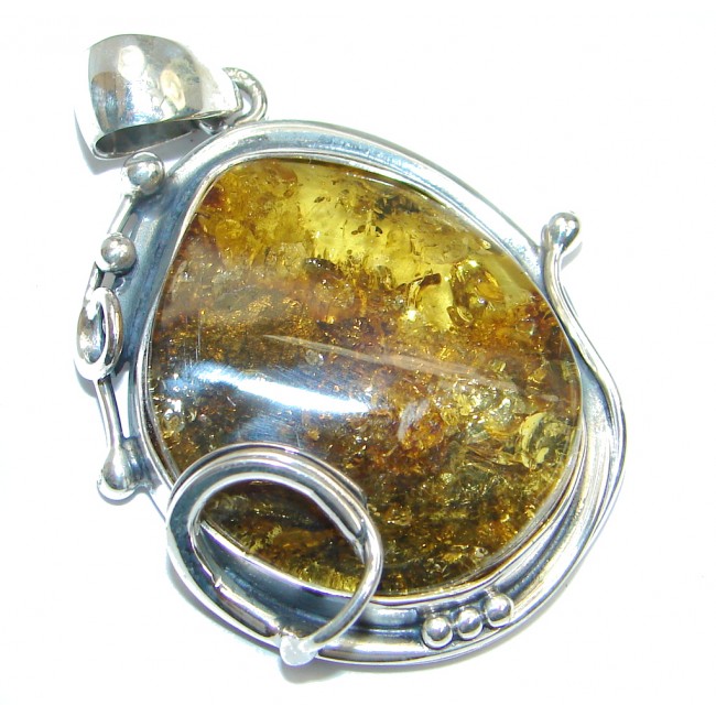 Vintage Design Golden natural Baltic Amber Sterling Silver Pendant