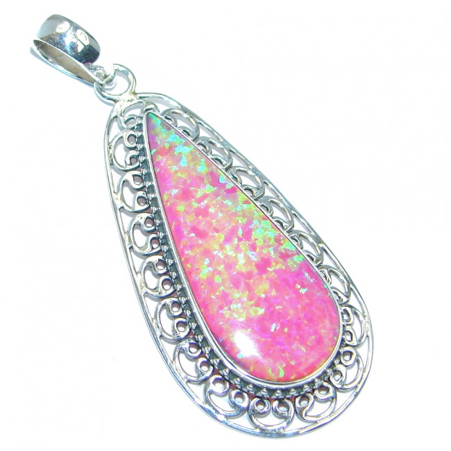 Luxurious Lab. created Fire Opal Sterling Silver handmade Pendant