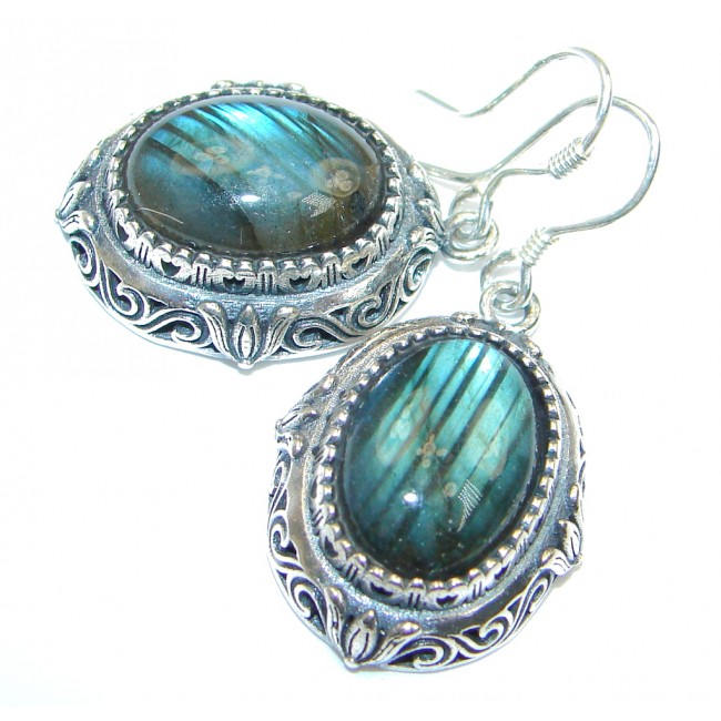 Vintage Design Blue Fire Labradorite Sterling Silver earrings