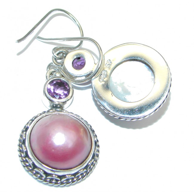 Pink Fresh Water Pearl Ruby Sterling Silver handcrafted earrings