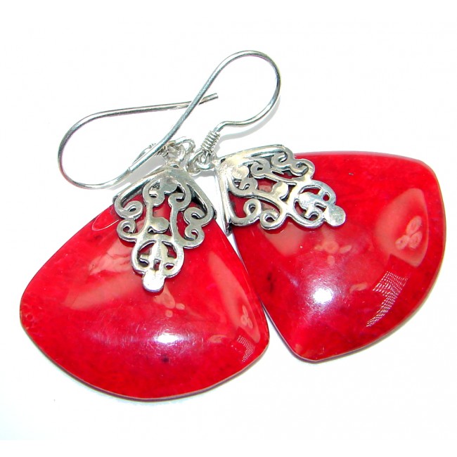 Deep Love Red Fossilized Coral Sterling Silver handmade earrings