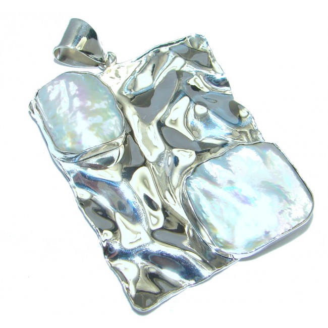 Make a Statment Mother Of Pearl hammered Sterling Silver Pendant
